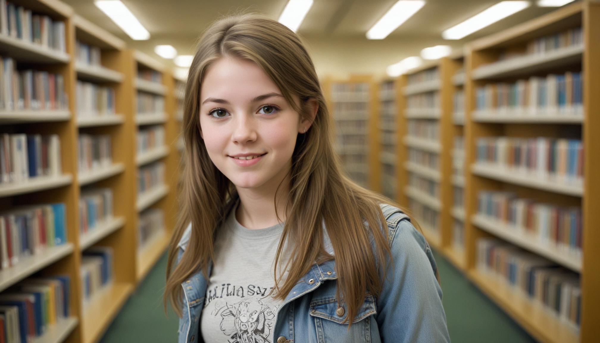 Young woman smiling in library Young woman smiling in library