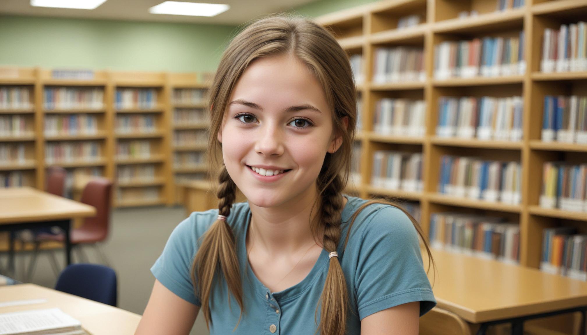 Young woman smiling in library Young woman smiling in library