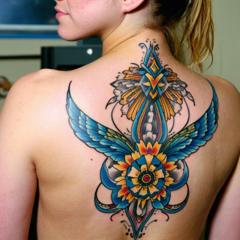 Woman with large back tattoo Woman with large back tattoo