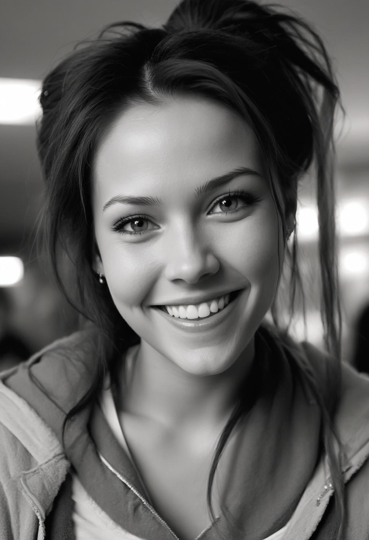 Woman smiling in black and white Woman smiling in black and white