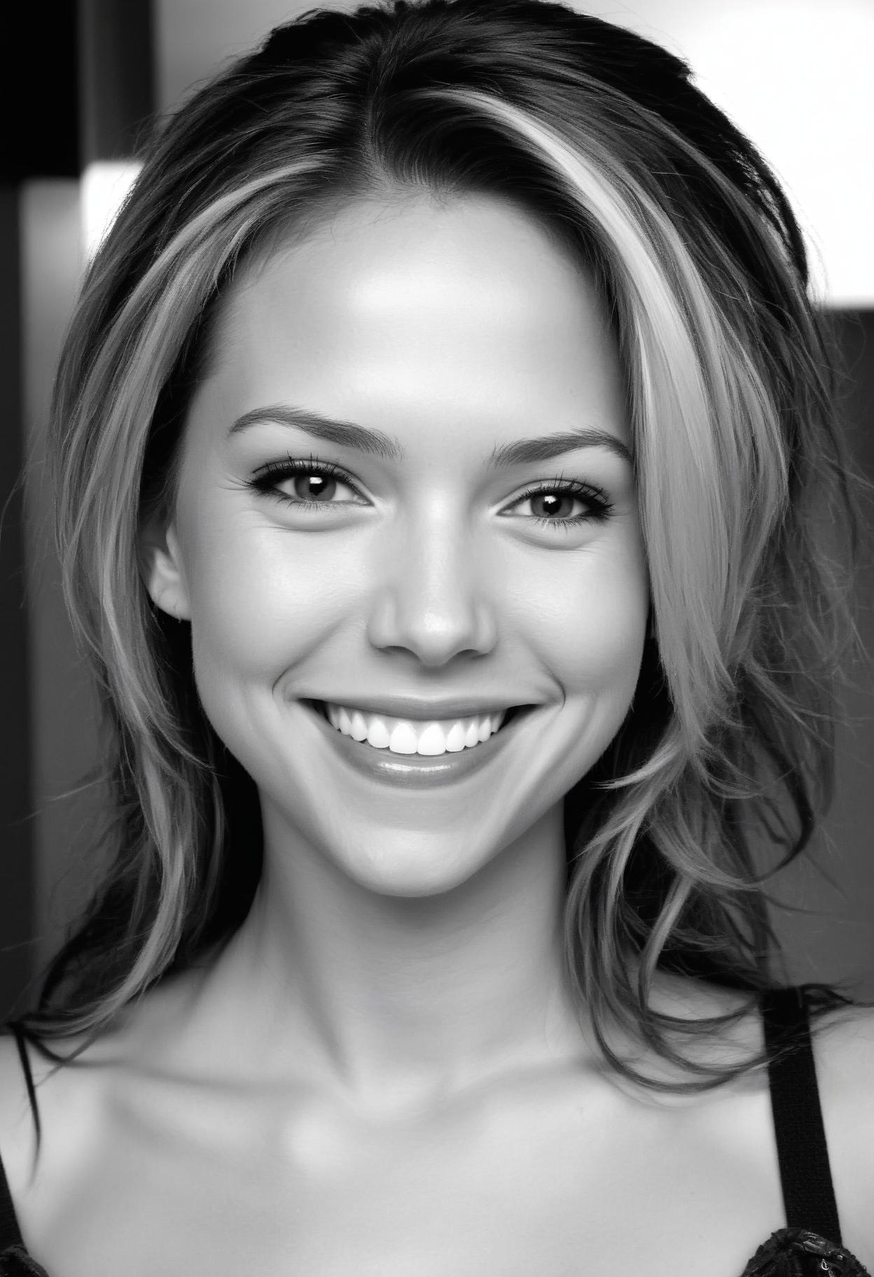 Woman smiling with blonde highlights Woman smiling with blonde highlights