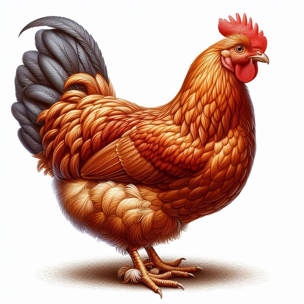 Red rooster with black tail feathers Red rooster with black tail feathers