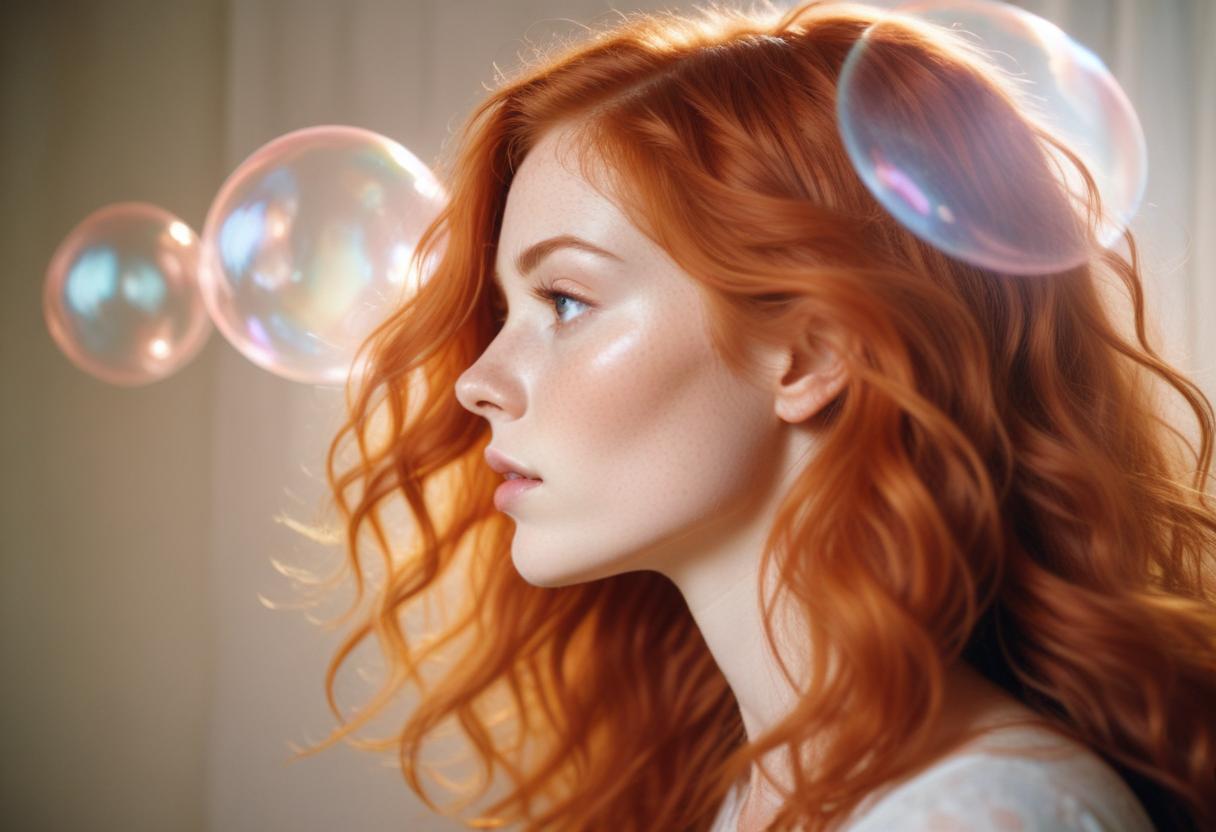 Woman with red hair and bubbles Woman with red hair and bubbles