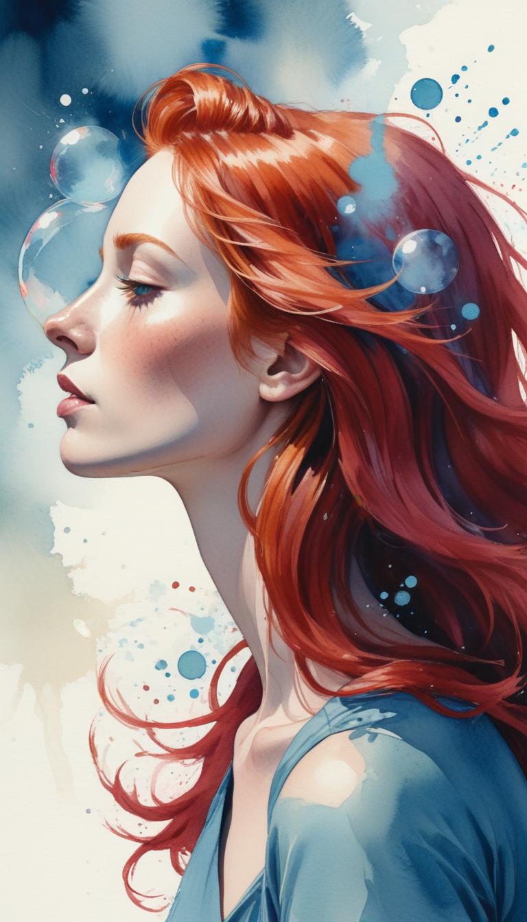 Woman with red hair and bubbles Woman with red hair and bubbles
