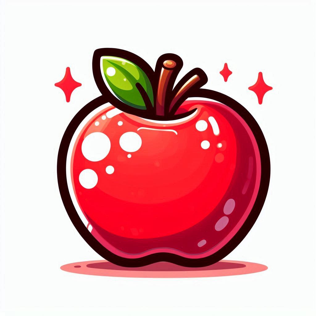 Red apple with green leaf and stem Red apple with green leaf and stem