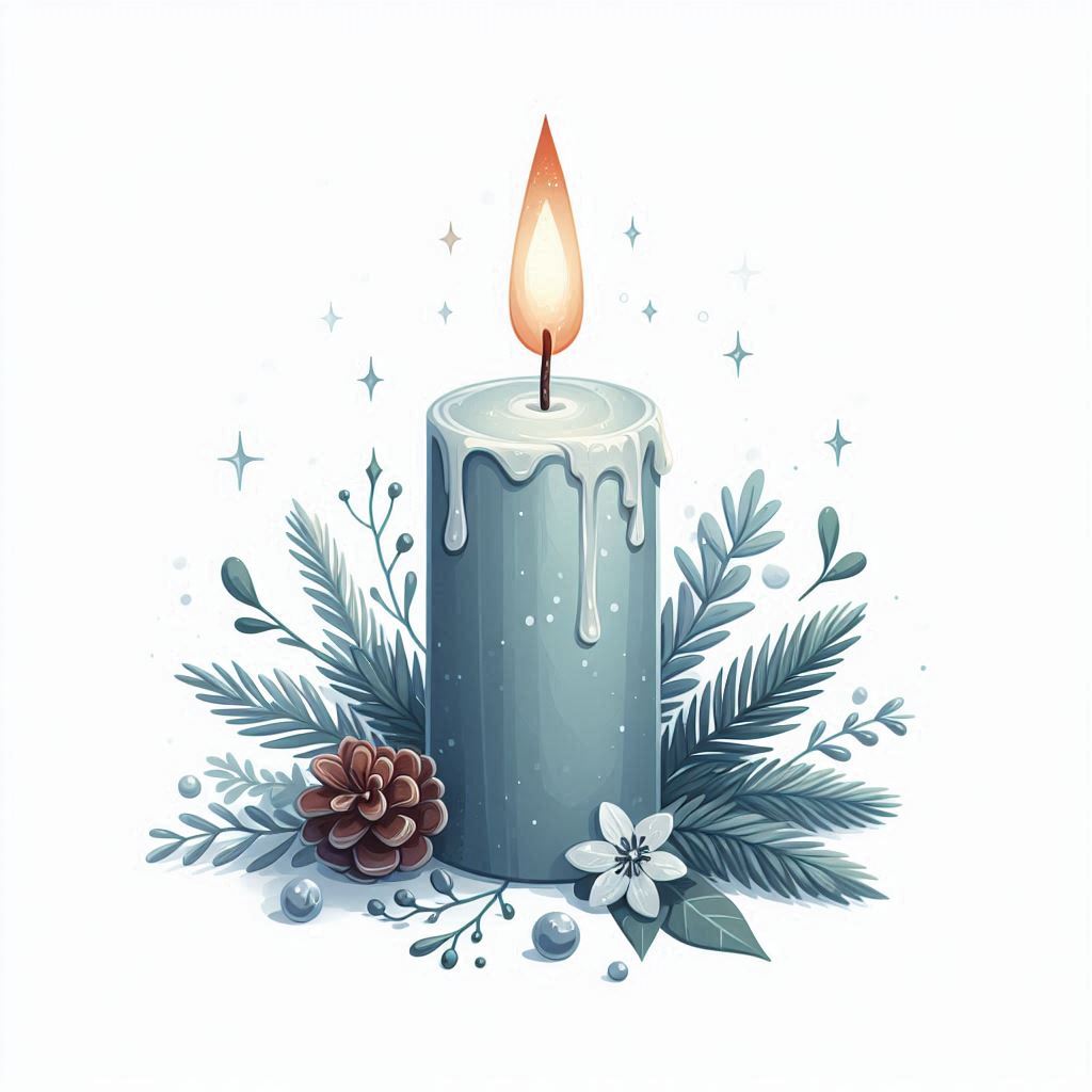 Blue candle with winter foliage Blue candle with winter foliage