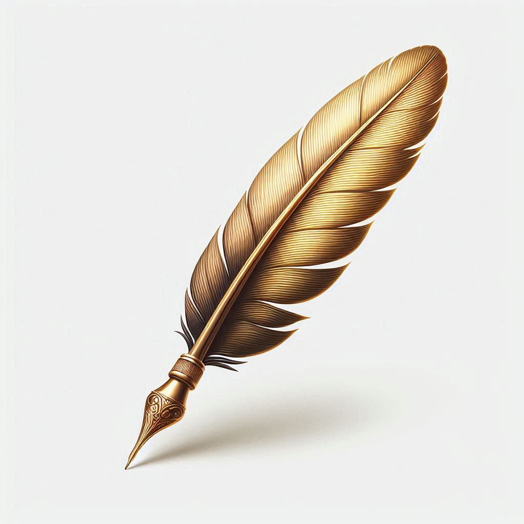 Golden quill pen on white background Golden quill pen on white background