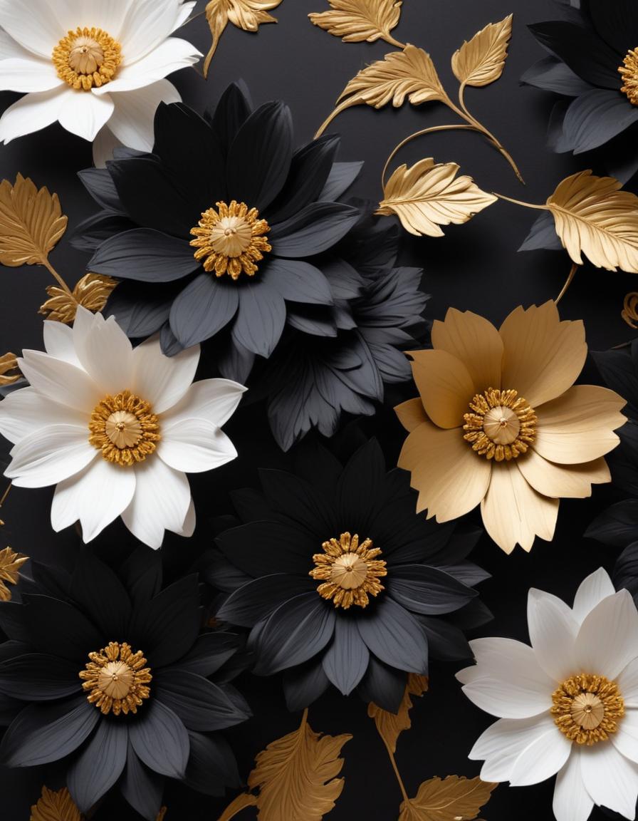 Black, white, and gold paper flowers Black, white, and gold paper flowers