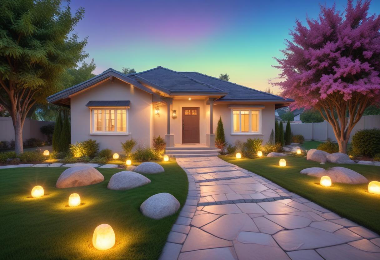 Evening lights on a stone path Evening lights on a stone path