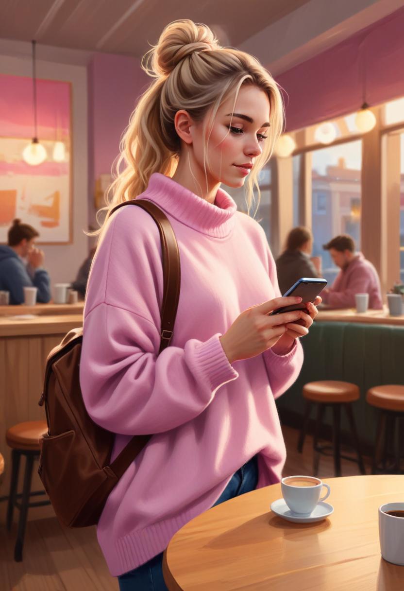 Woman using phone at coffee shop Woman using phone at coffee shop