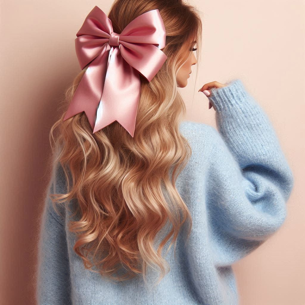 Woman with pink bow in hair Woman with pink bow in hair