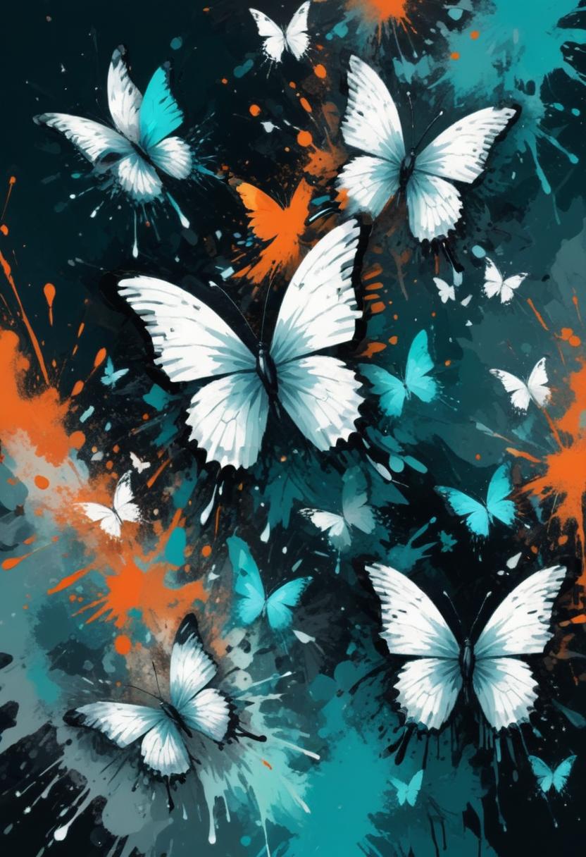 White butterflies in teal splashes White butterflies in teal splashes