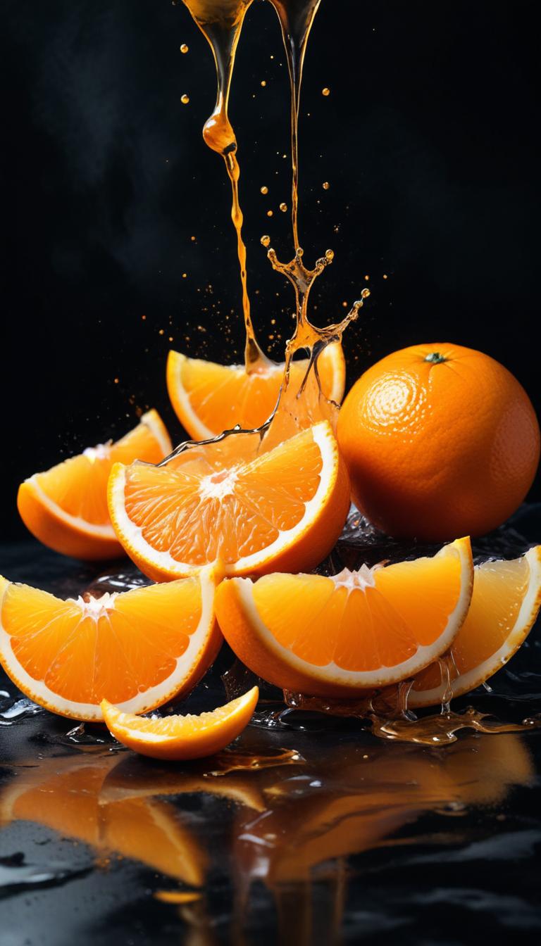 Orange slices with splashing juice Orange slices with splashing juice