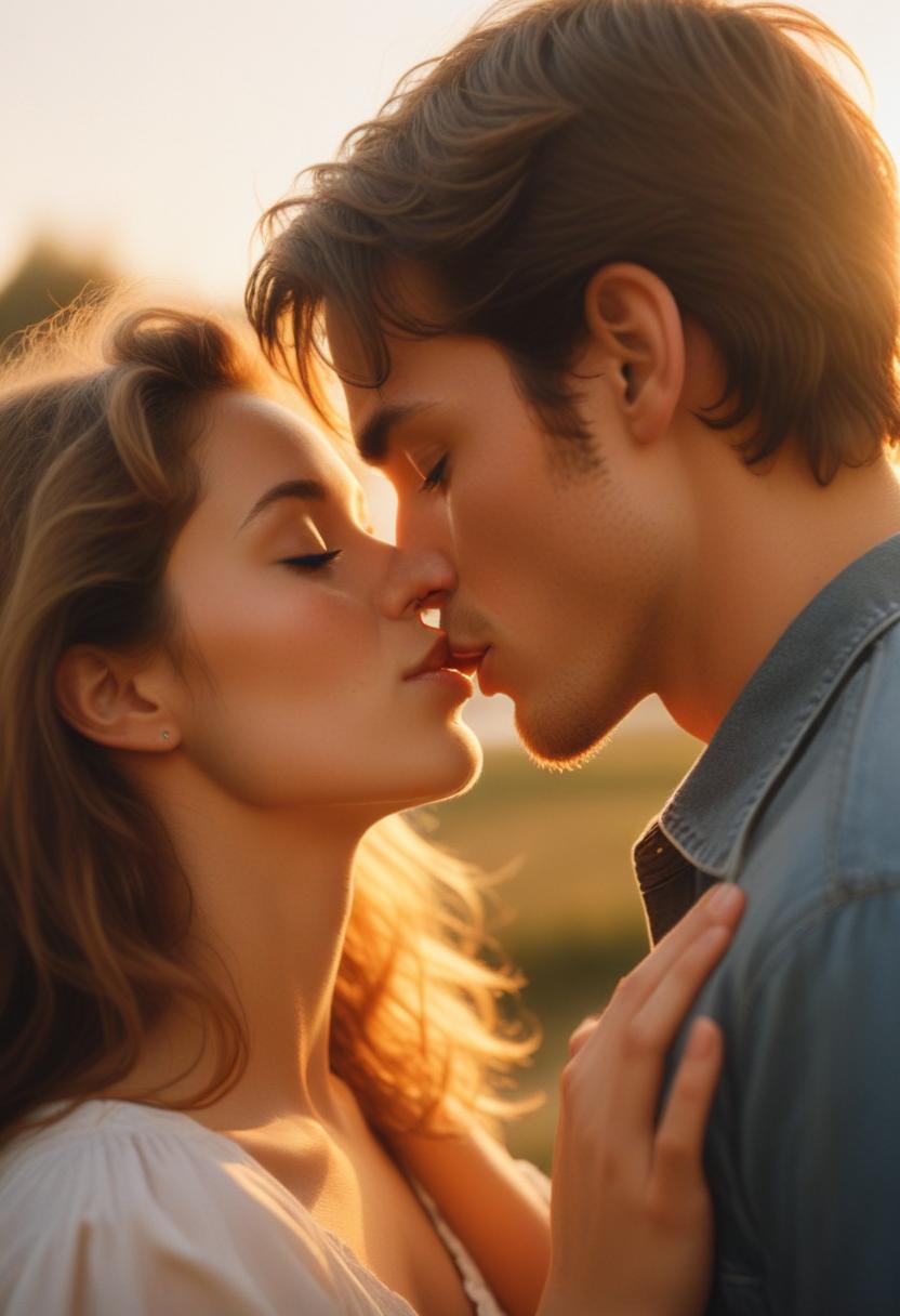 Couple kissing at sunset Couple kissing at sunset