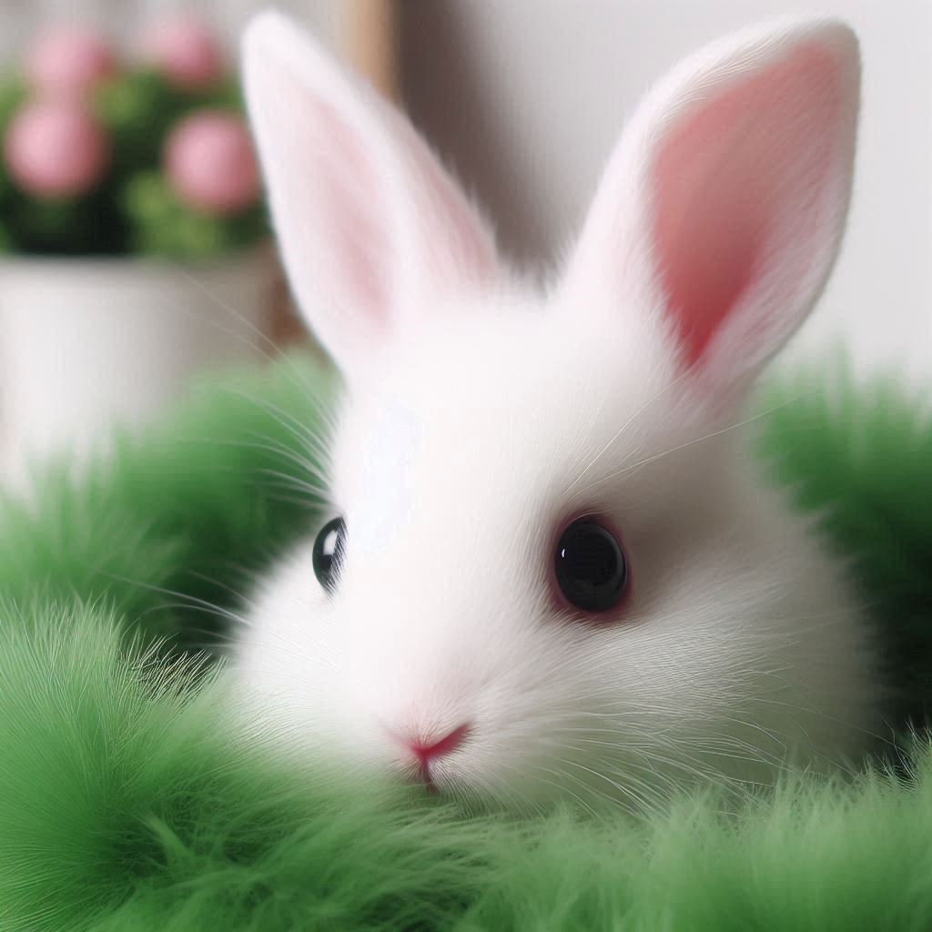 White rabbit in green fur White rabbit in green fur