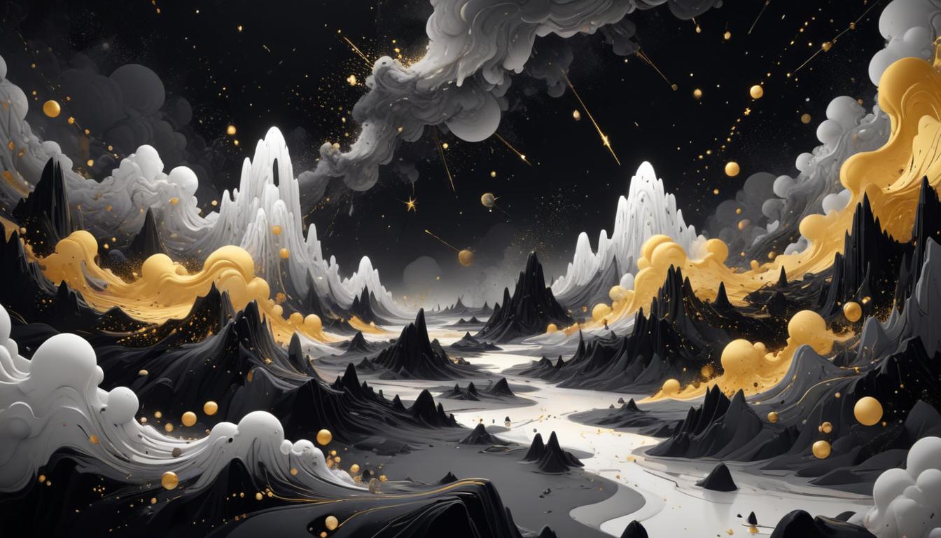 Abstract mountain range with gold and silver clouds Abstract mountain range with gold and silver clouds