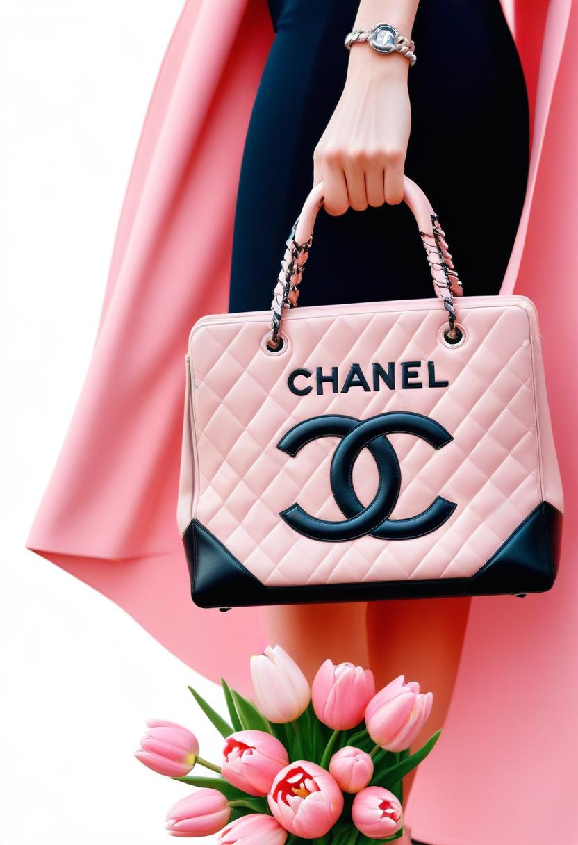 Woman holding pink chanel bag Woman holding pink chanel bag