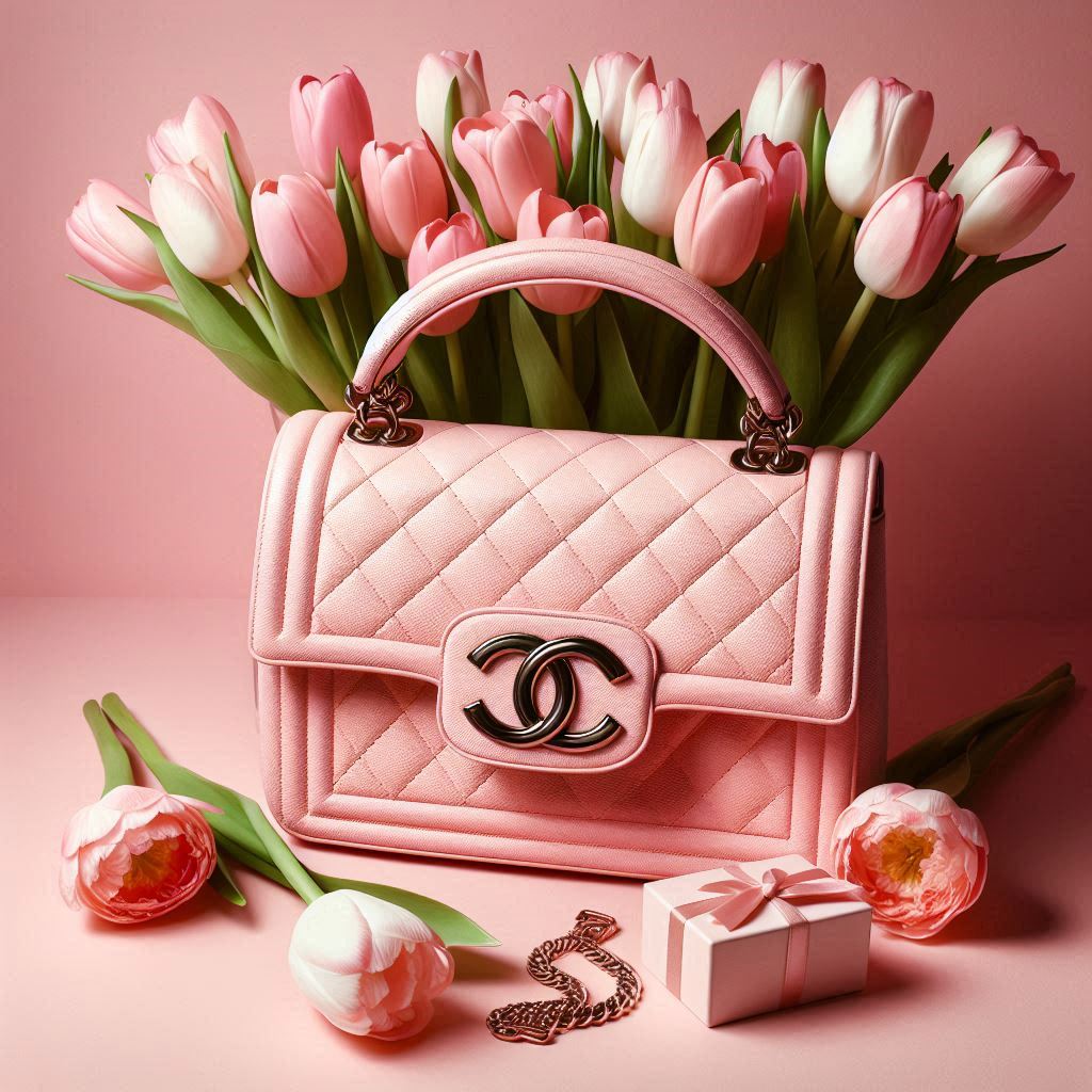 Pink handbag with tulips Pink handbag with tulips