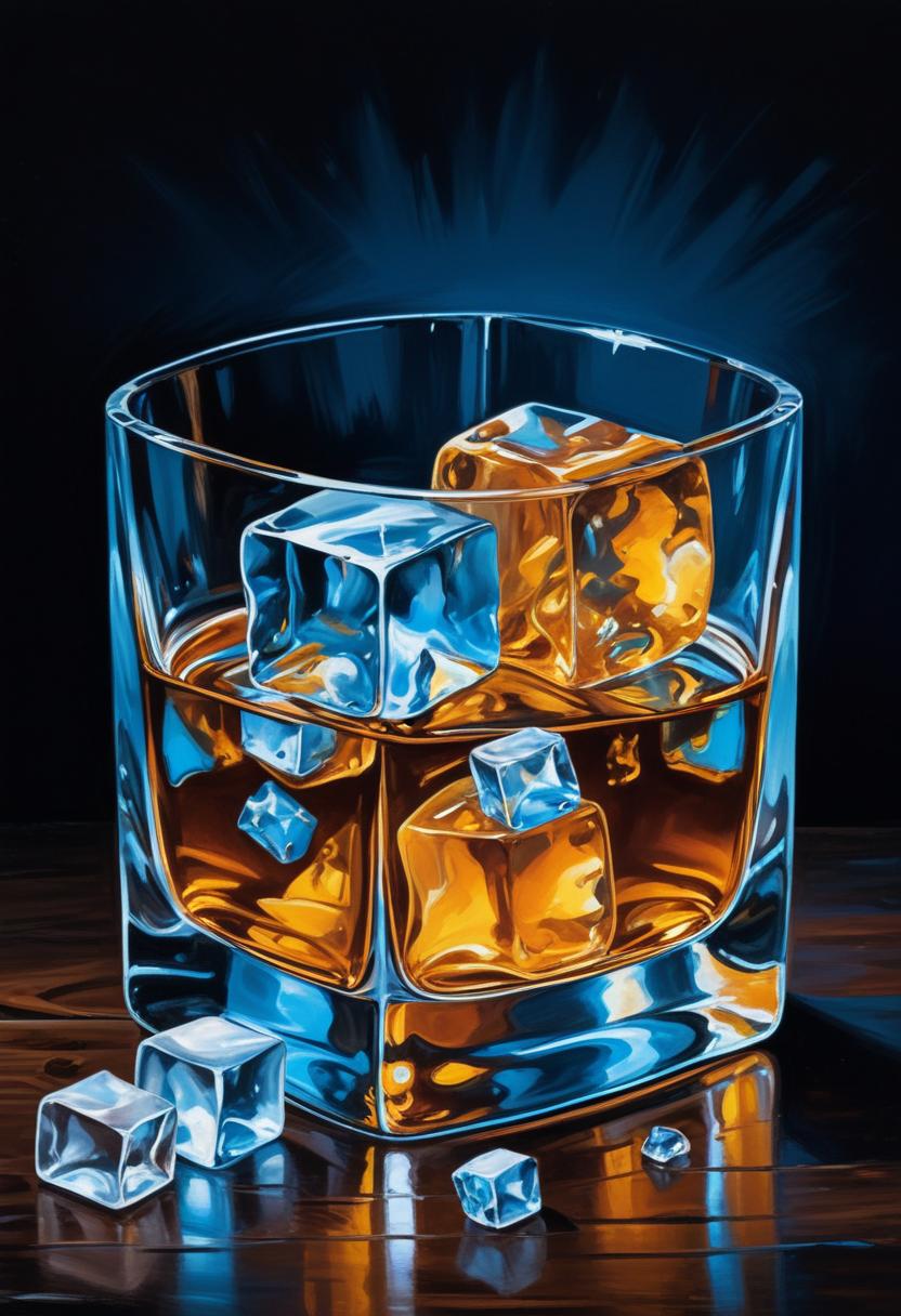 Whiskey and ice on wood Whiskey and ice on wood