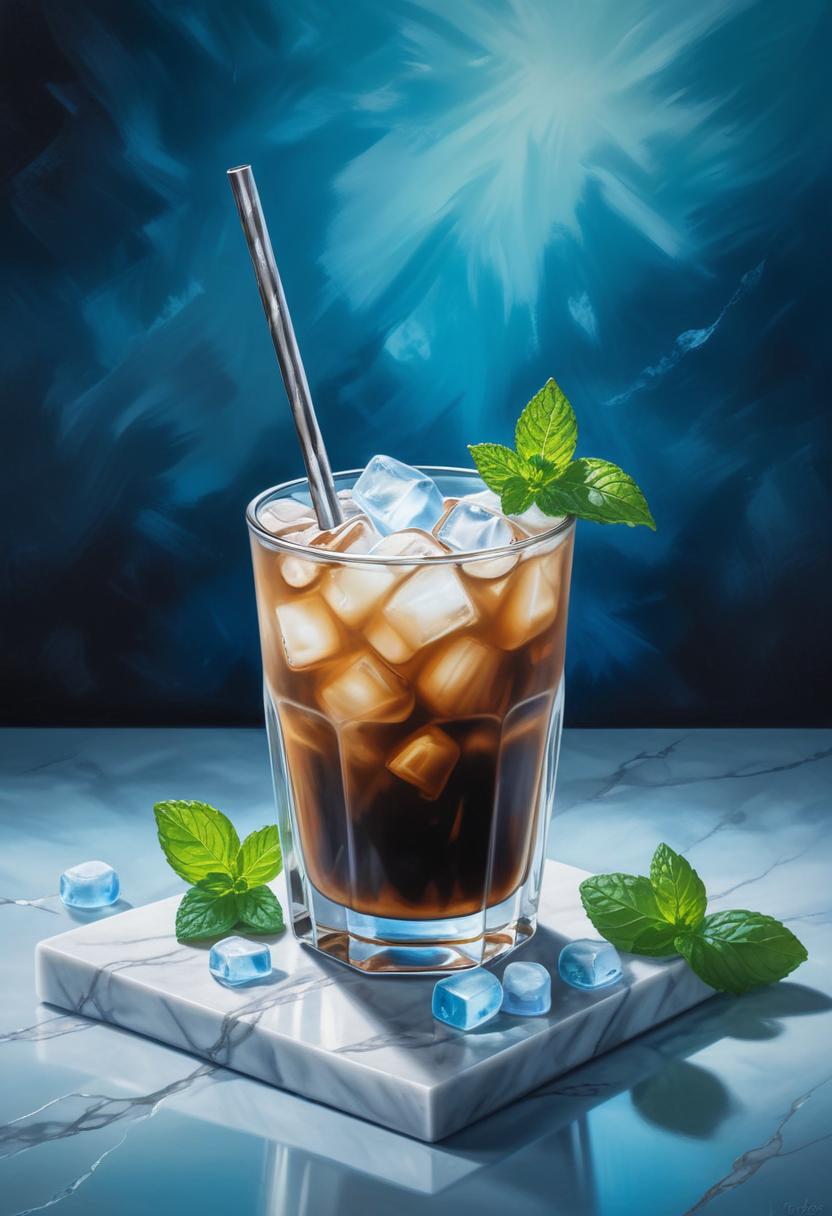 Iced coffee with mint on marble Iced coffee with mint on marble