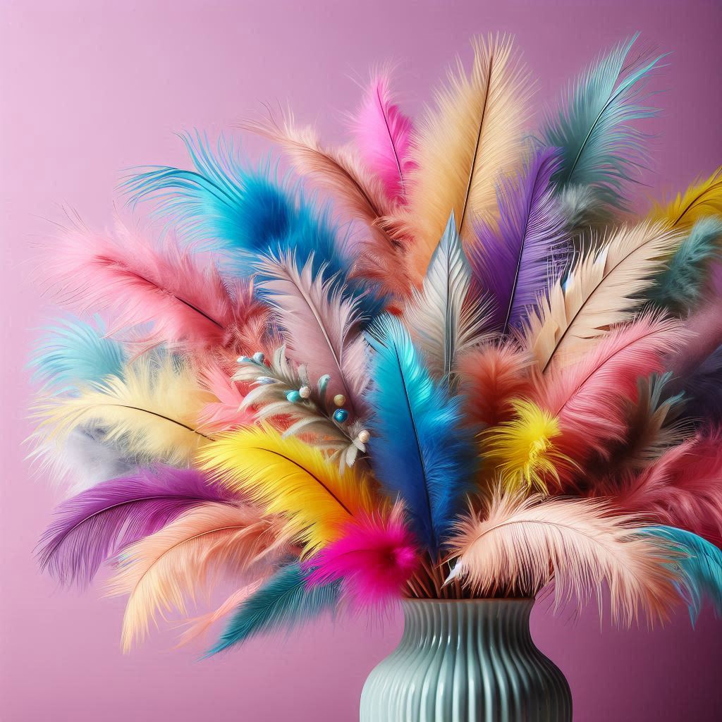 Colorful feathers in vase Colorful feathers in vase