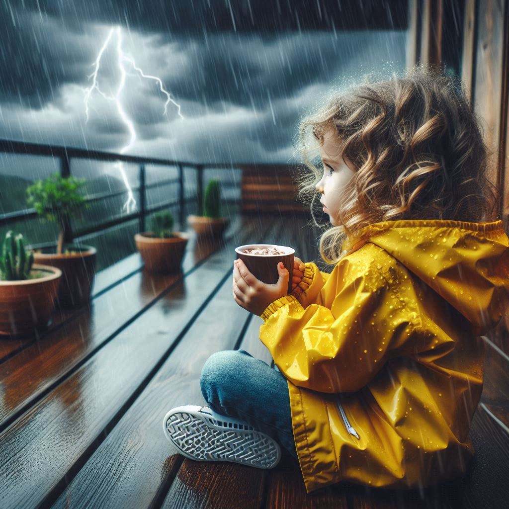 Girl drinking hot chocolate on rainy day Girl drinking hot chocolate on rainy day