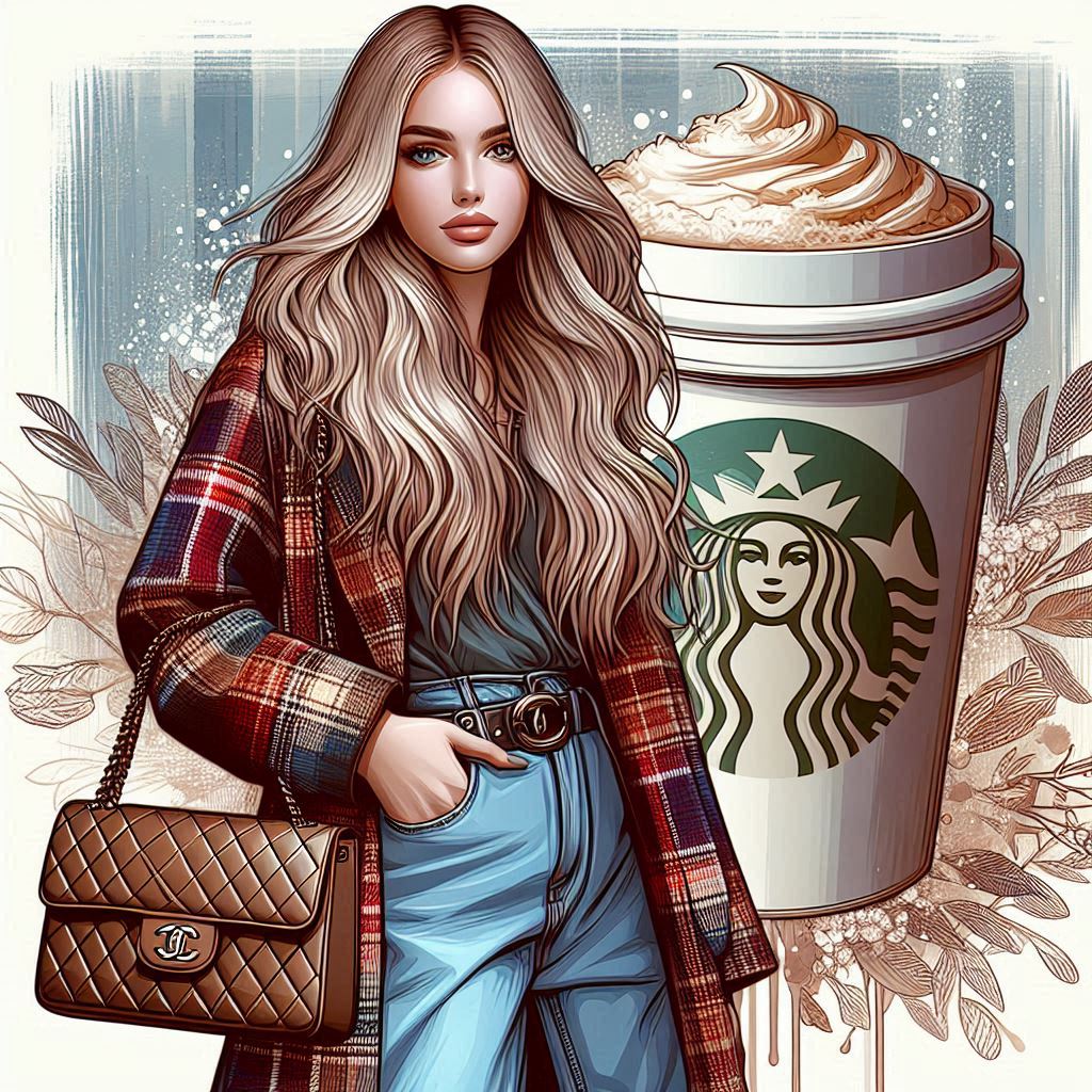 Woman in plaid coat with coffee Woman in plaid coat with coffee