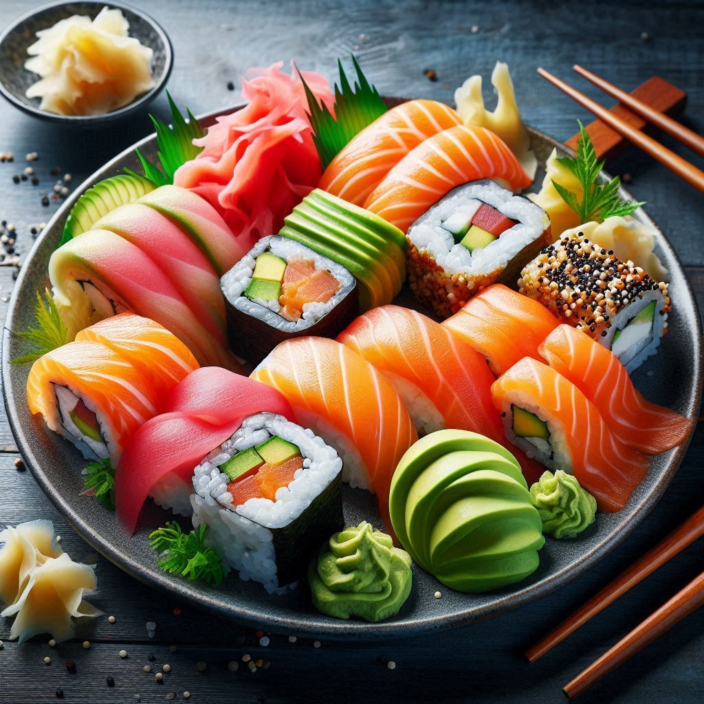 Assorted sushi rolls on plate Assorted sushi rolls on plate