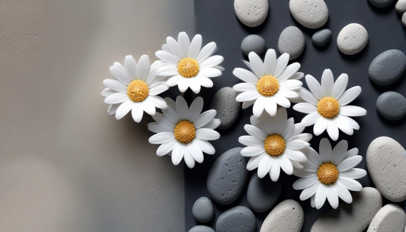 White daisies and grey stones White daisies and grey stones