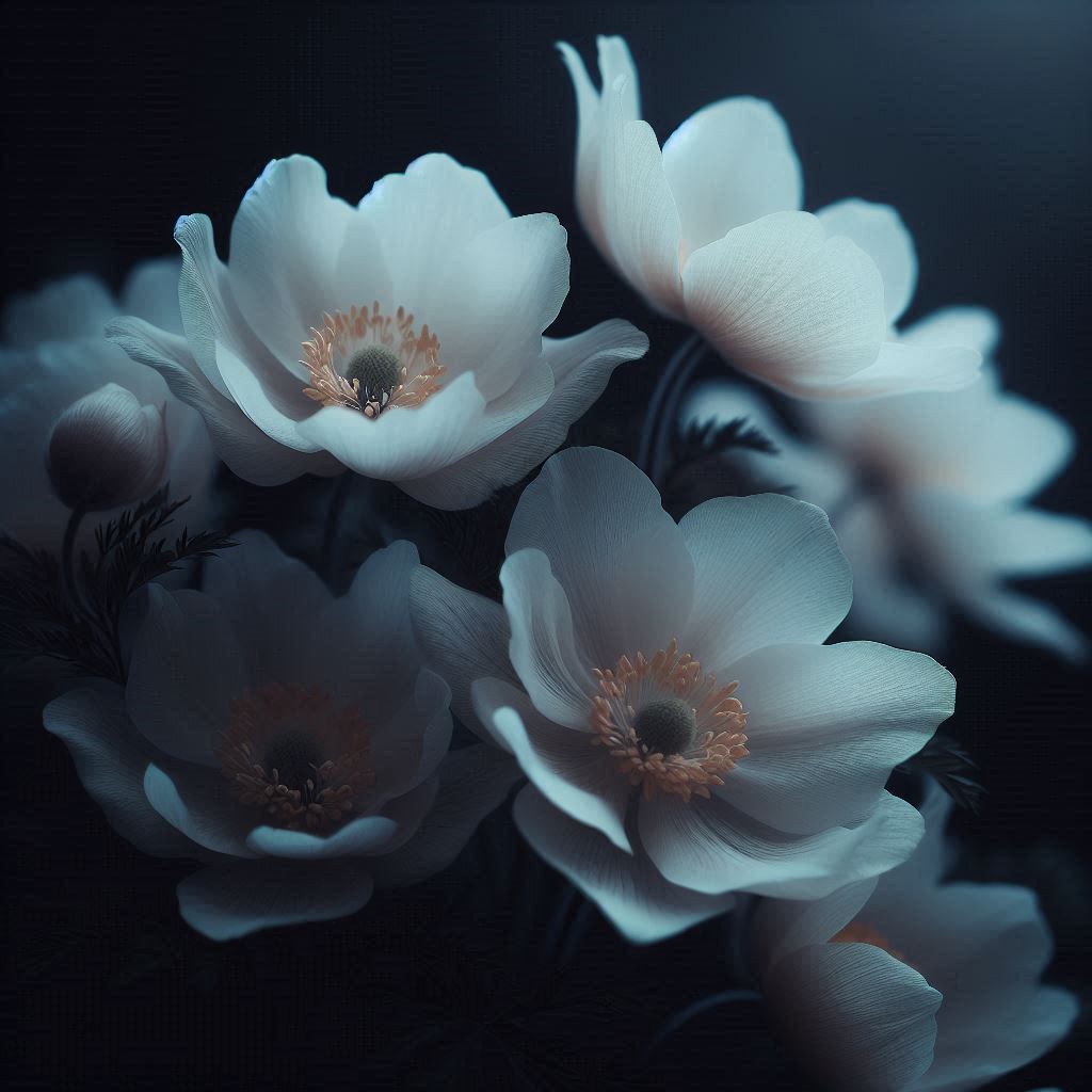 White flowers in darkness White flowers in darkness