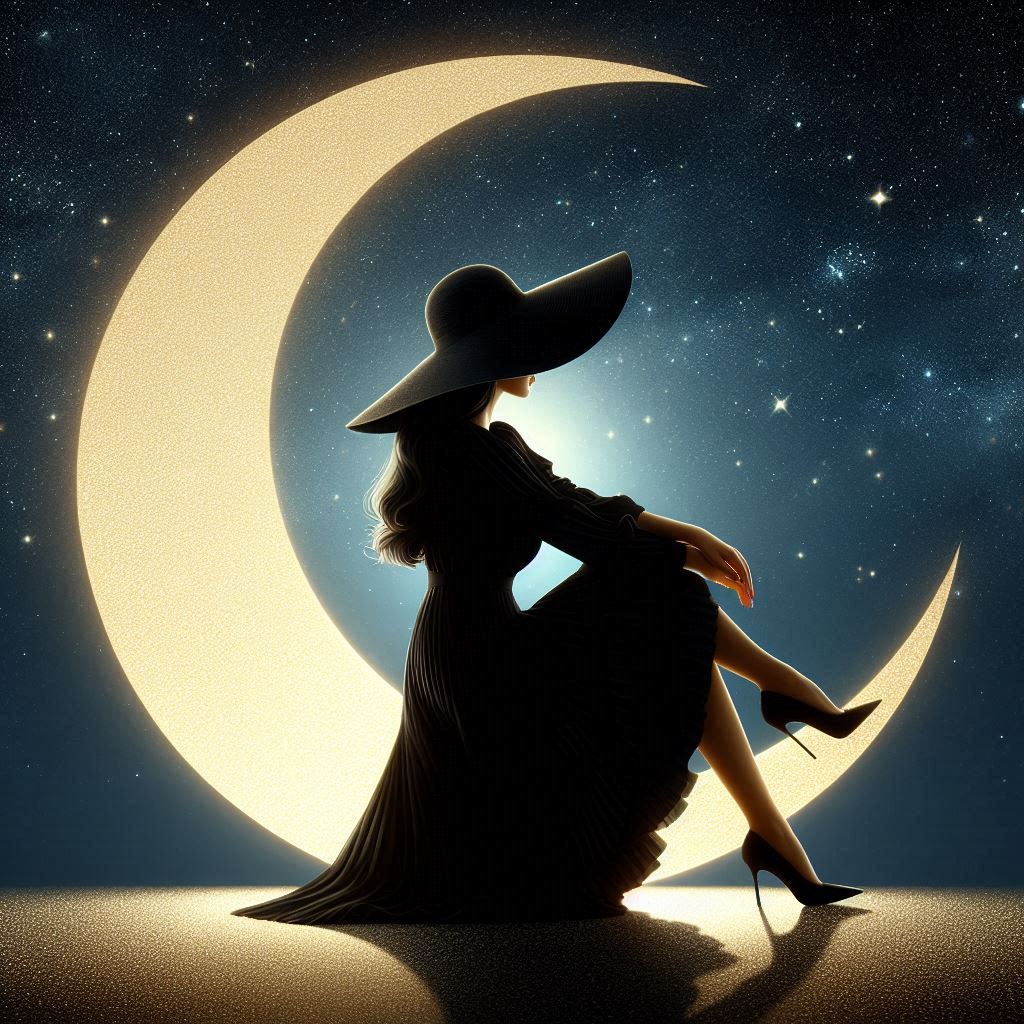 Woman sitting on crescent moon Woman sitting on crescent moon