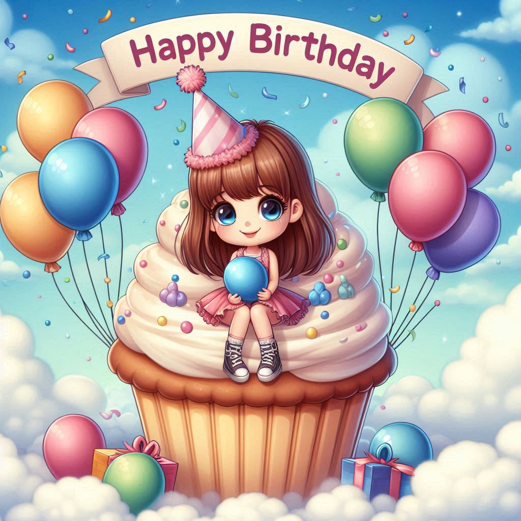 Girl celebrating birthday on cupcake Girl celebrating birthday on cupcake