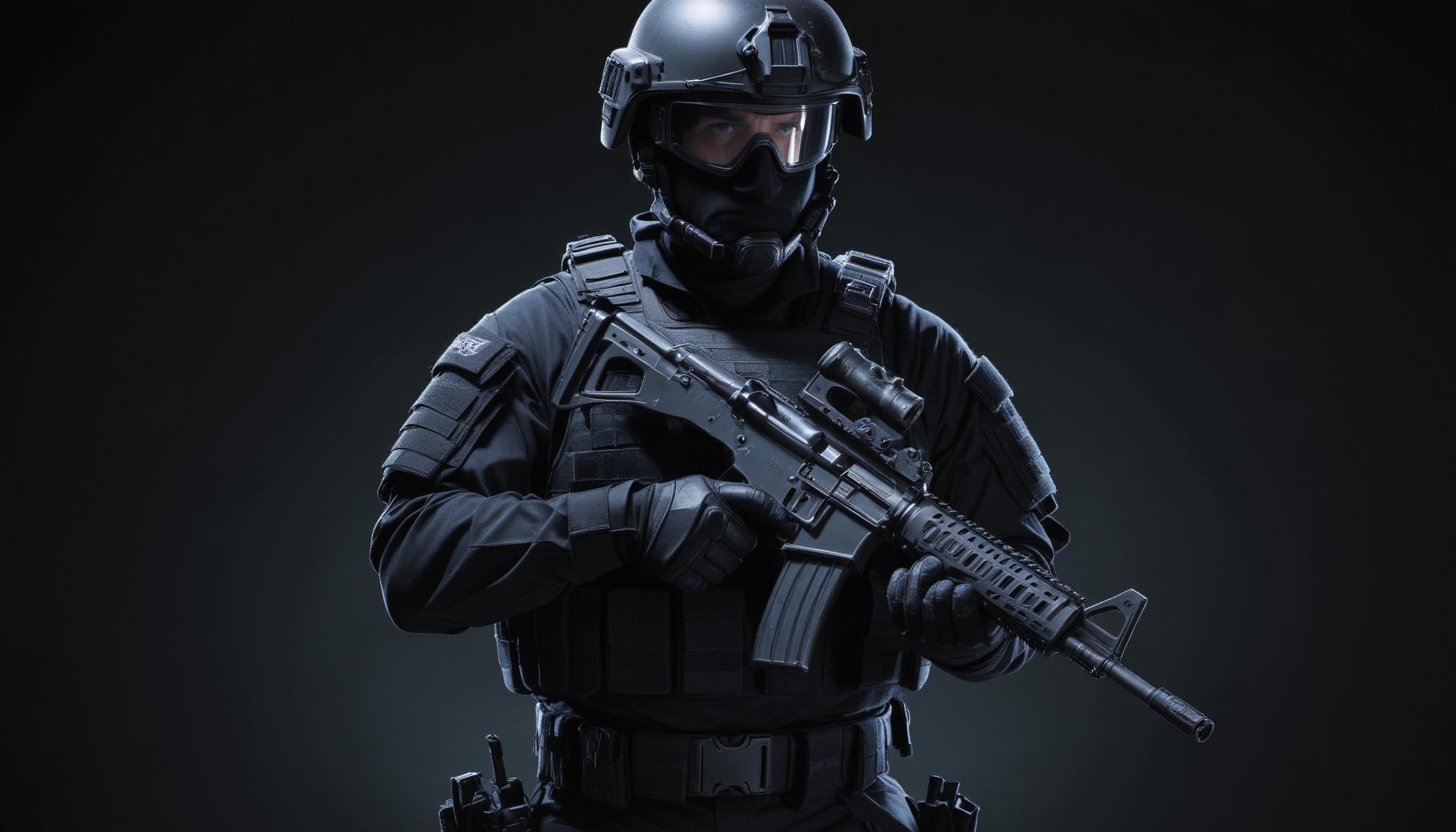 Soldier holding rifle in dark Soldier holding rifle in dark