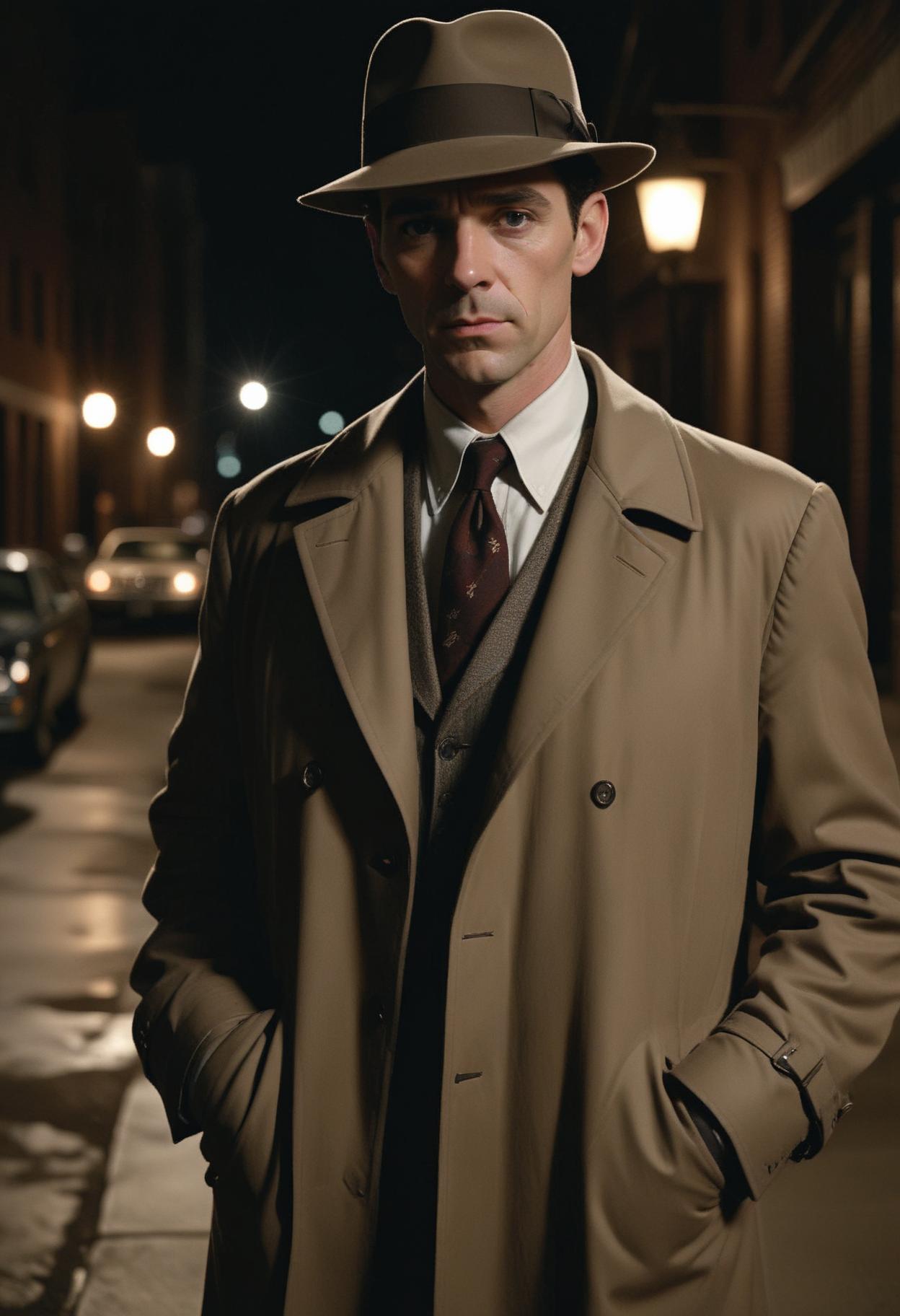 Man in fedora on city street at night Man in fedora on city street at night