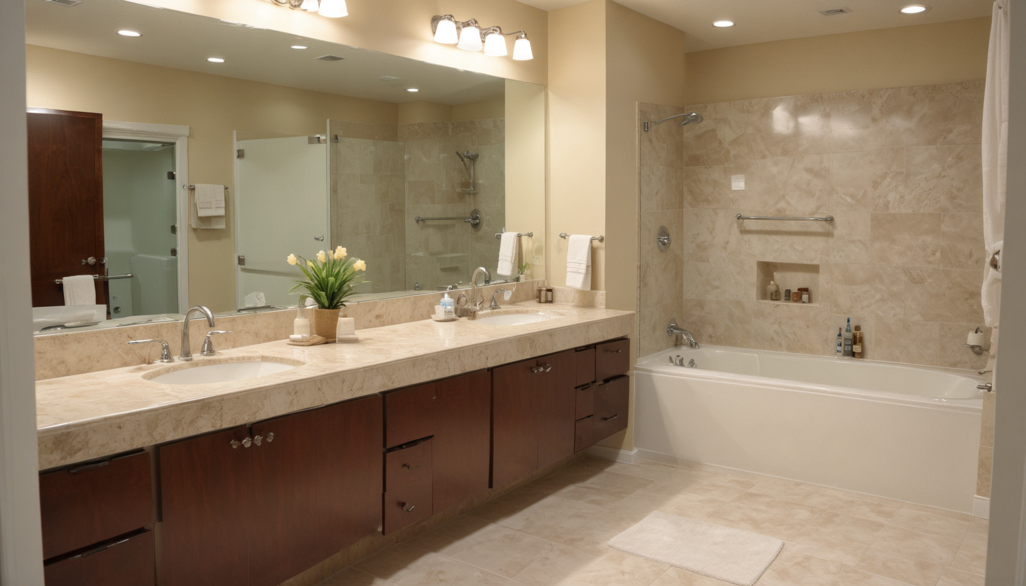 Modern bathroom with double vanity and bathtub Modern bathroom with double vanity and bathtub