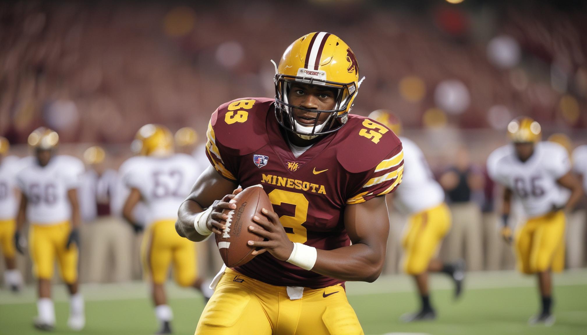 Minnesota football player holding ball Minnesota football player holding ball