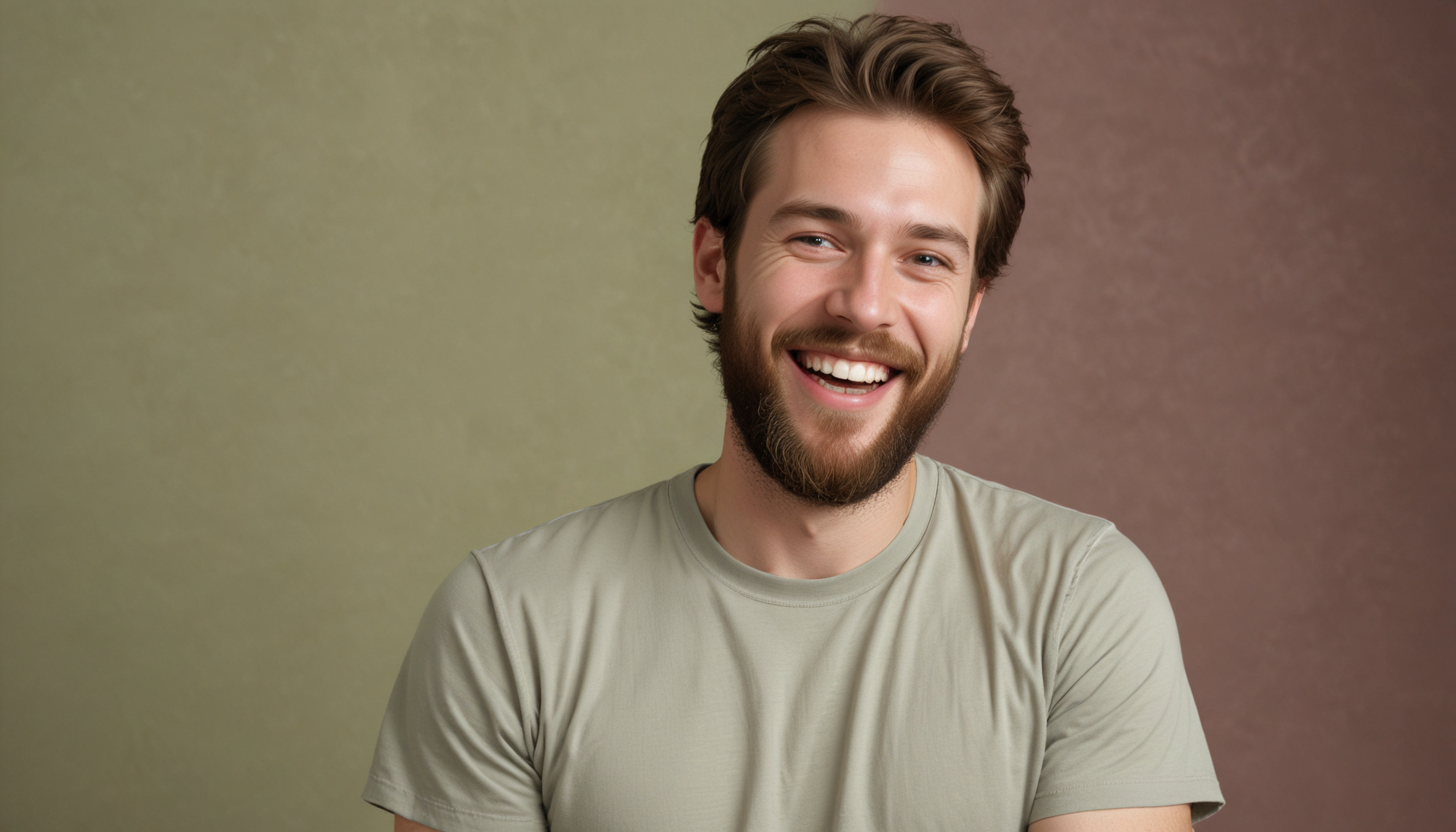 Man smiling against green and brown background Man smiling against green and brown background