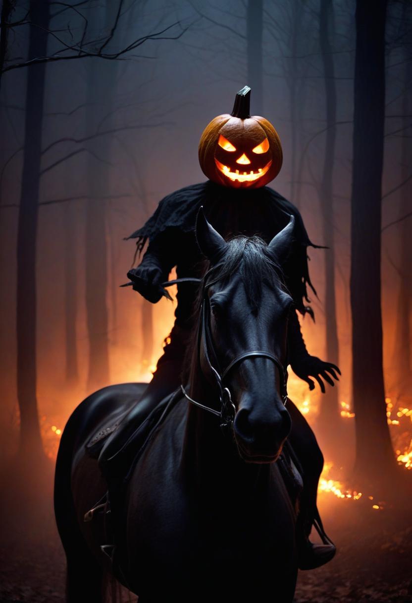 Pumpkin head rider in forest Pumpkin head rider in forest