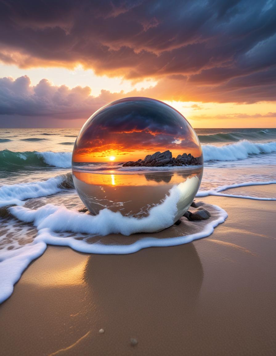 Glass sphere sunset beach Glass sphere sunset beach