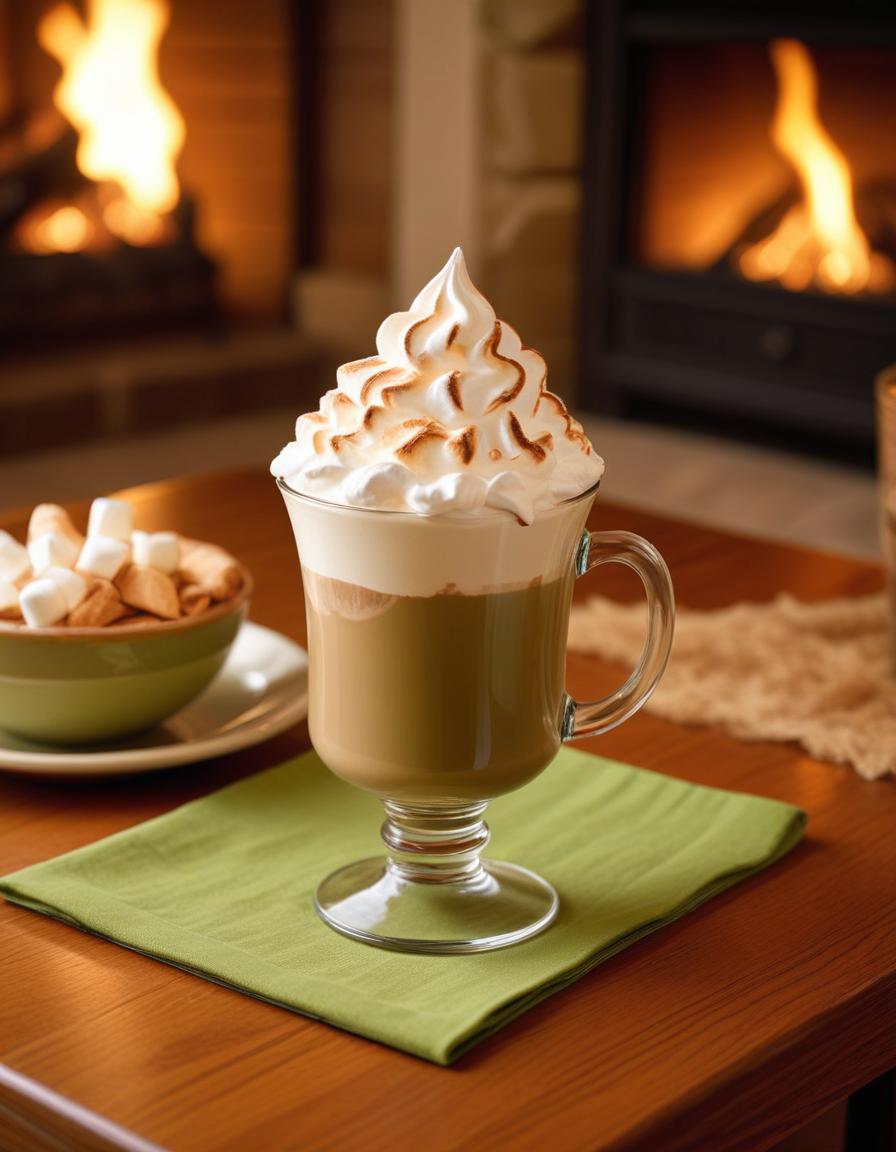Coffee with whipped cream by fireplace Coffee with whipped cream by fireplace