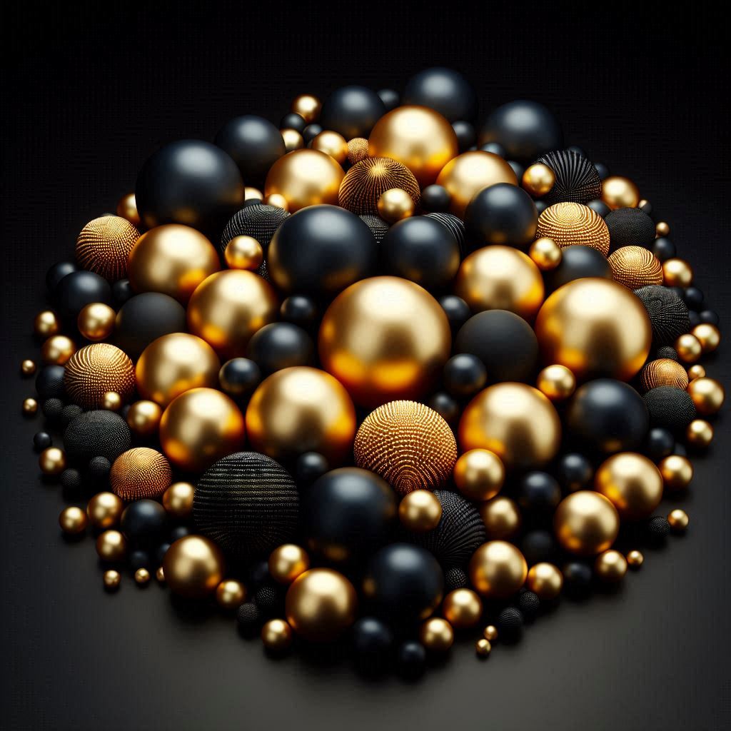 Golden and black spheres on black background Golden and black spheres on black background
