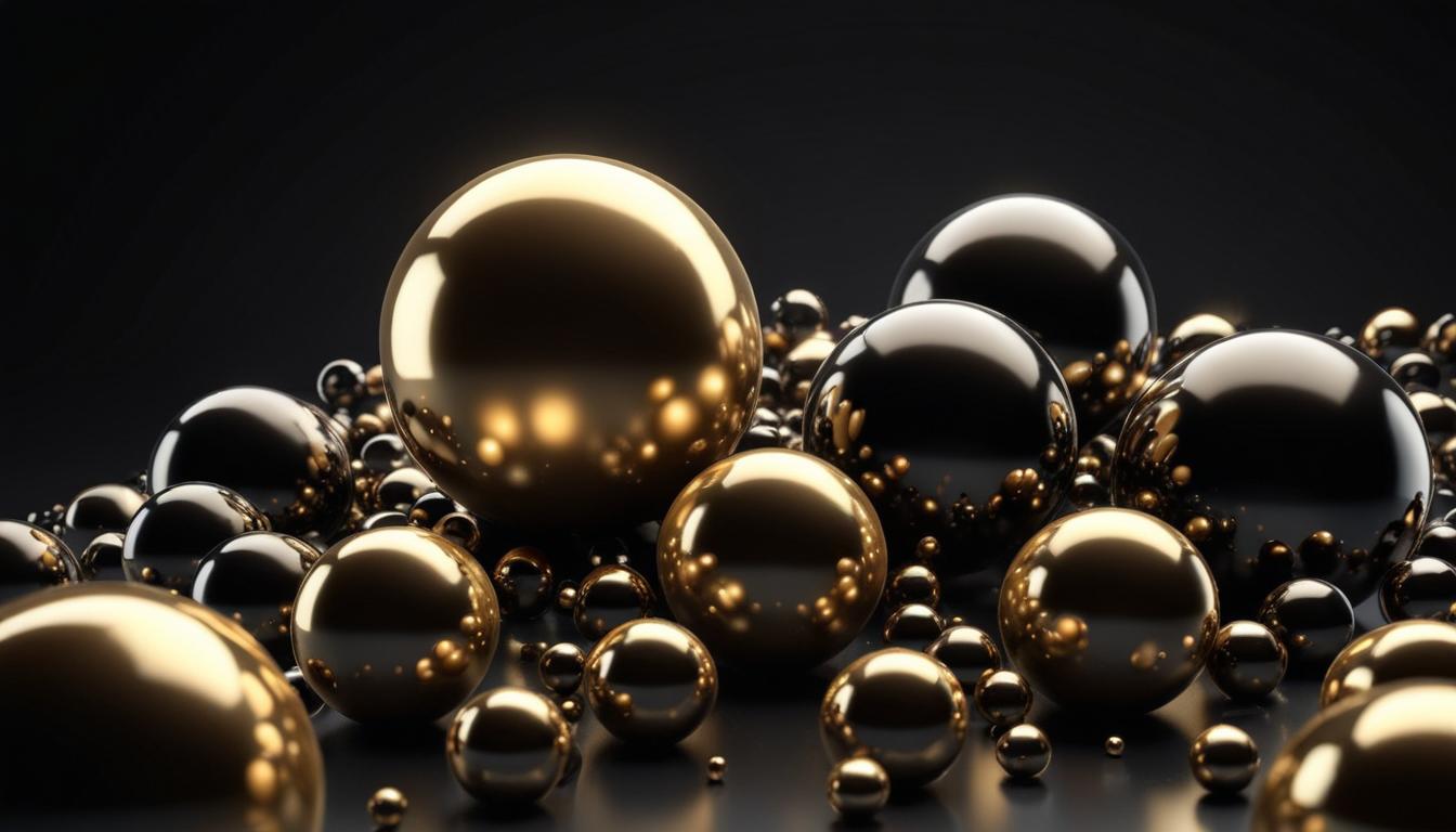 Golden and black spheres on black background Golden and black spheres on black background