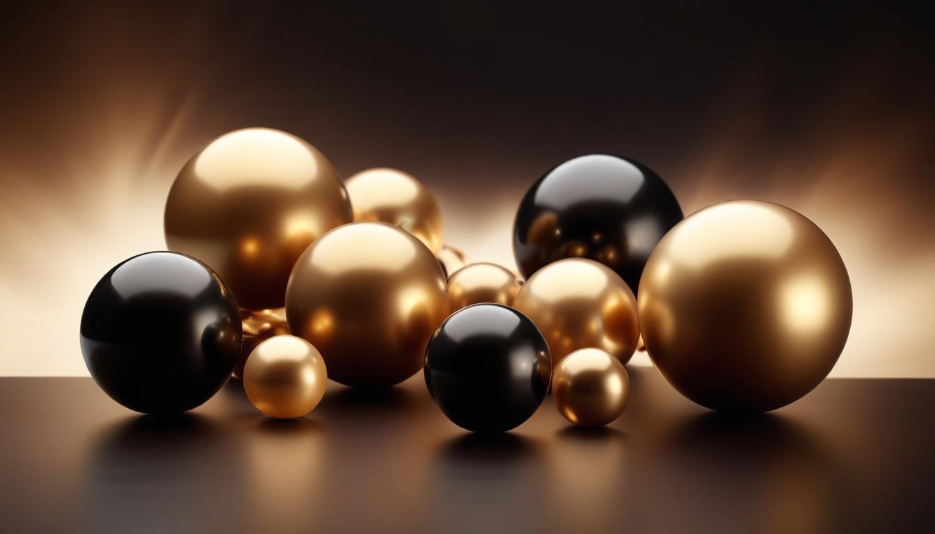 Gold and black spheres on a dark surface Gold and black spheres on a dark surface