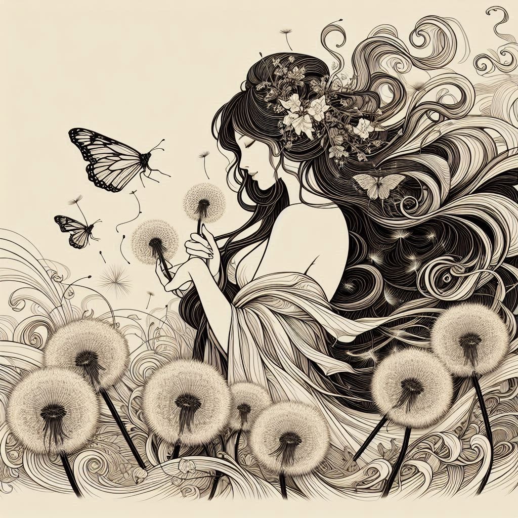 Woman holding dandelions Woman holding dandelions