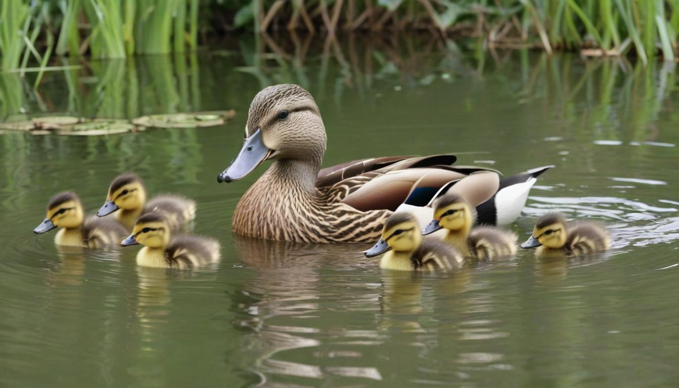 Ducklings swimming with mother Ducklings swimming with mother
