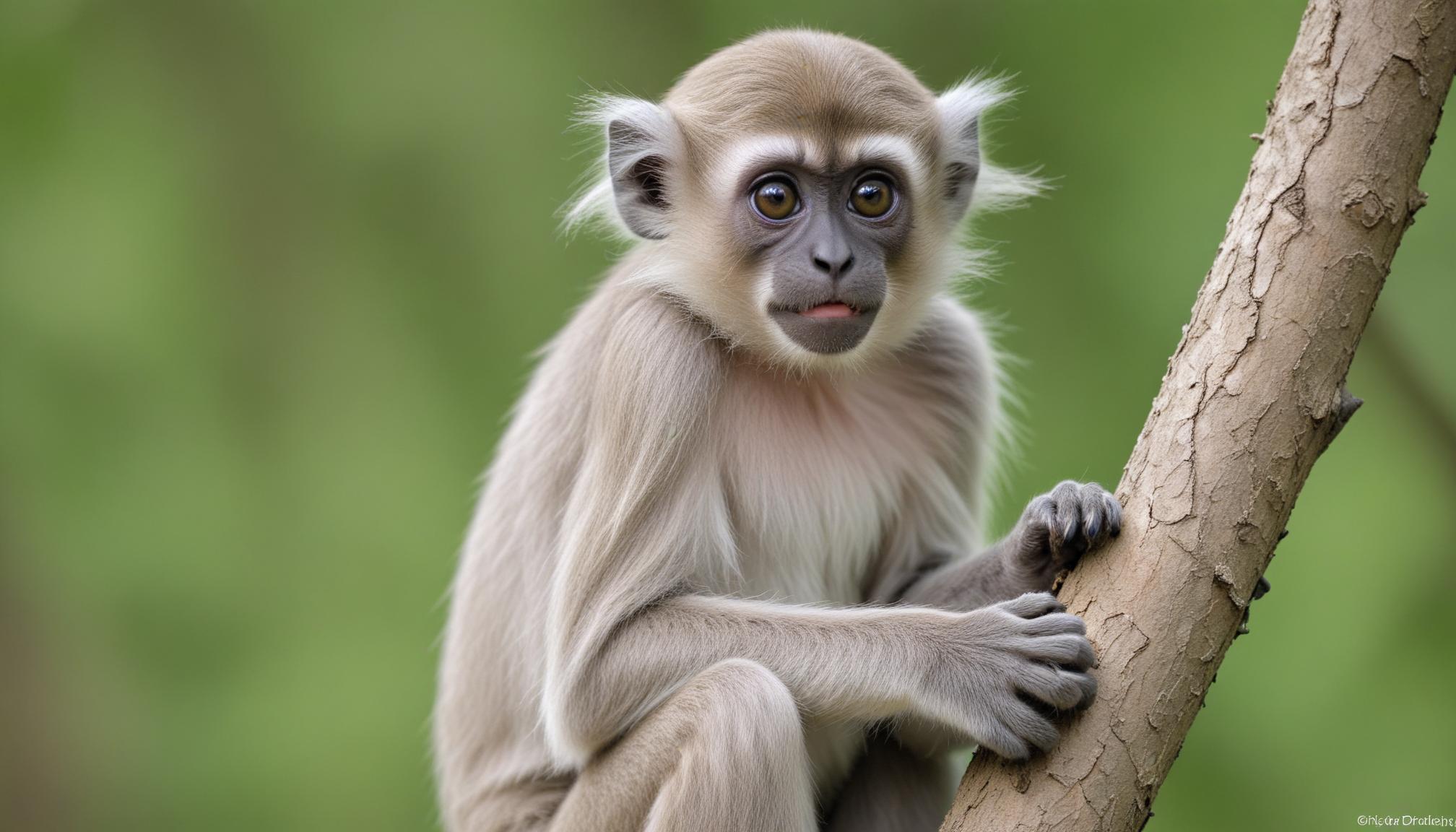 Young monkey sitting on tree branch Young monkey sitting on tree branch