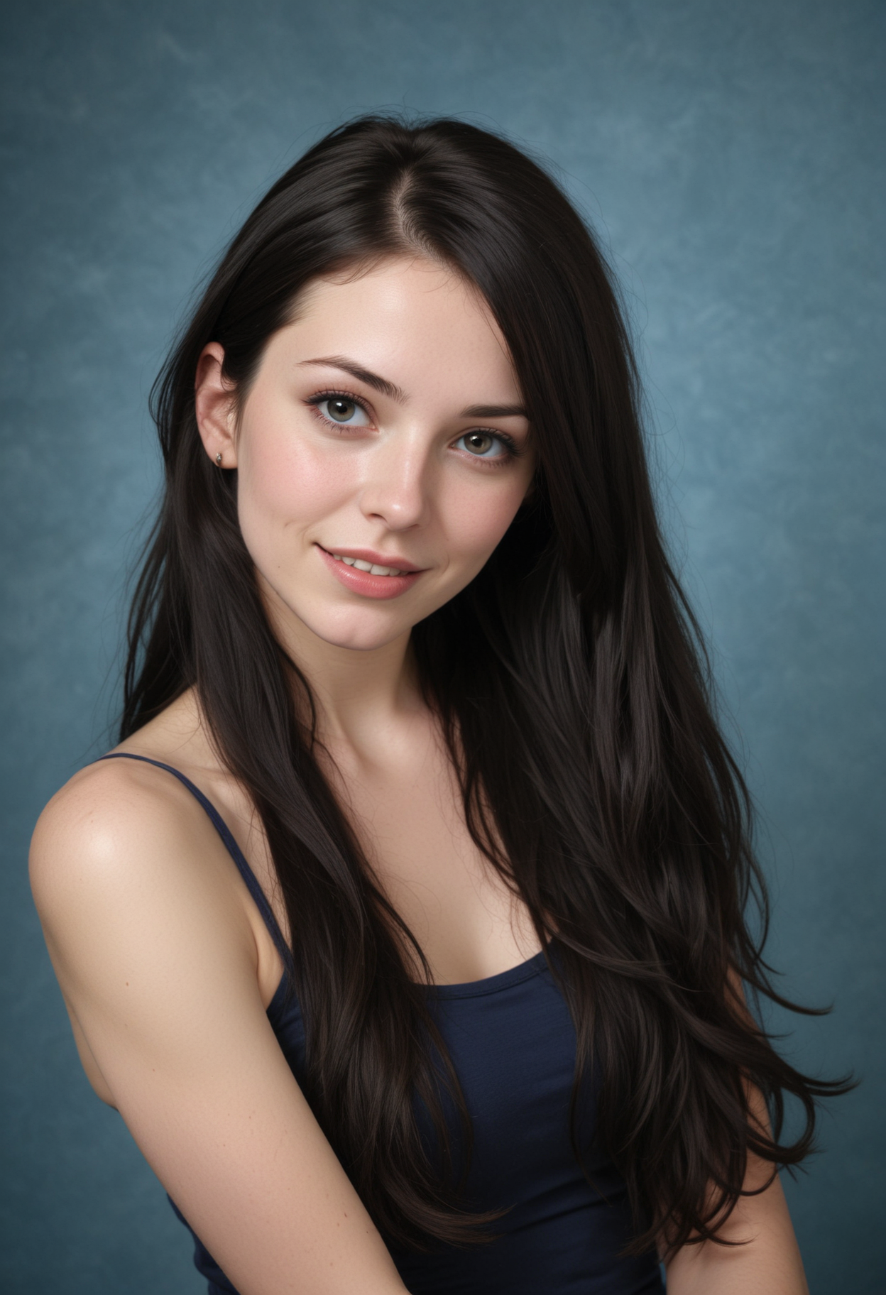 Woman with long black hair smiling Woman with long black hair smiling