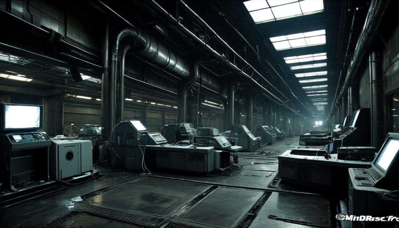 Industrial facility interior with machines Industrial facility interior with machines