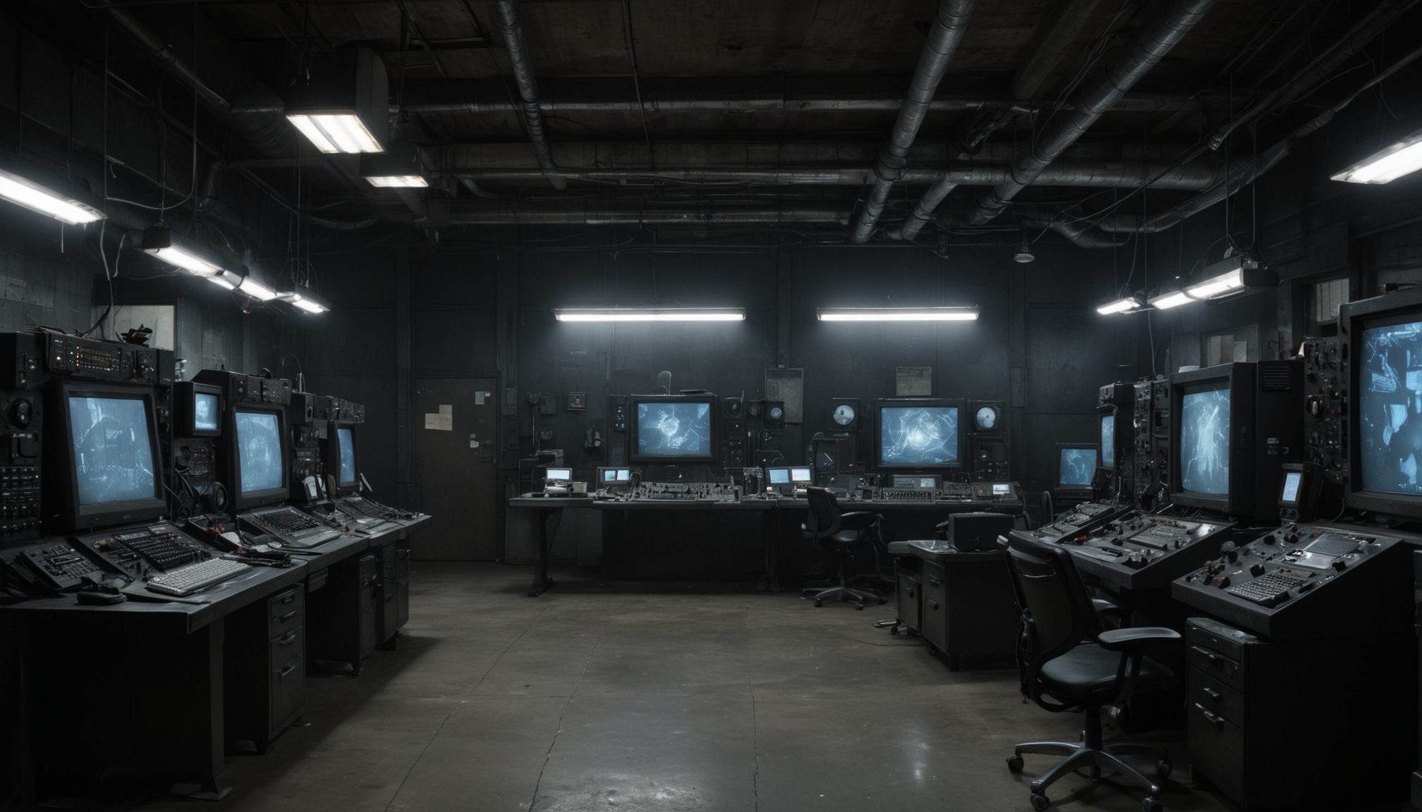 Empty computer room with monitors Empty computer room with monitors