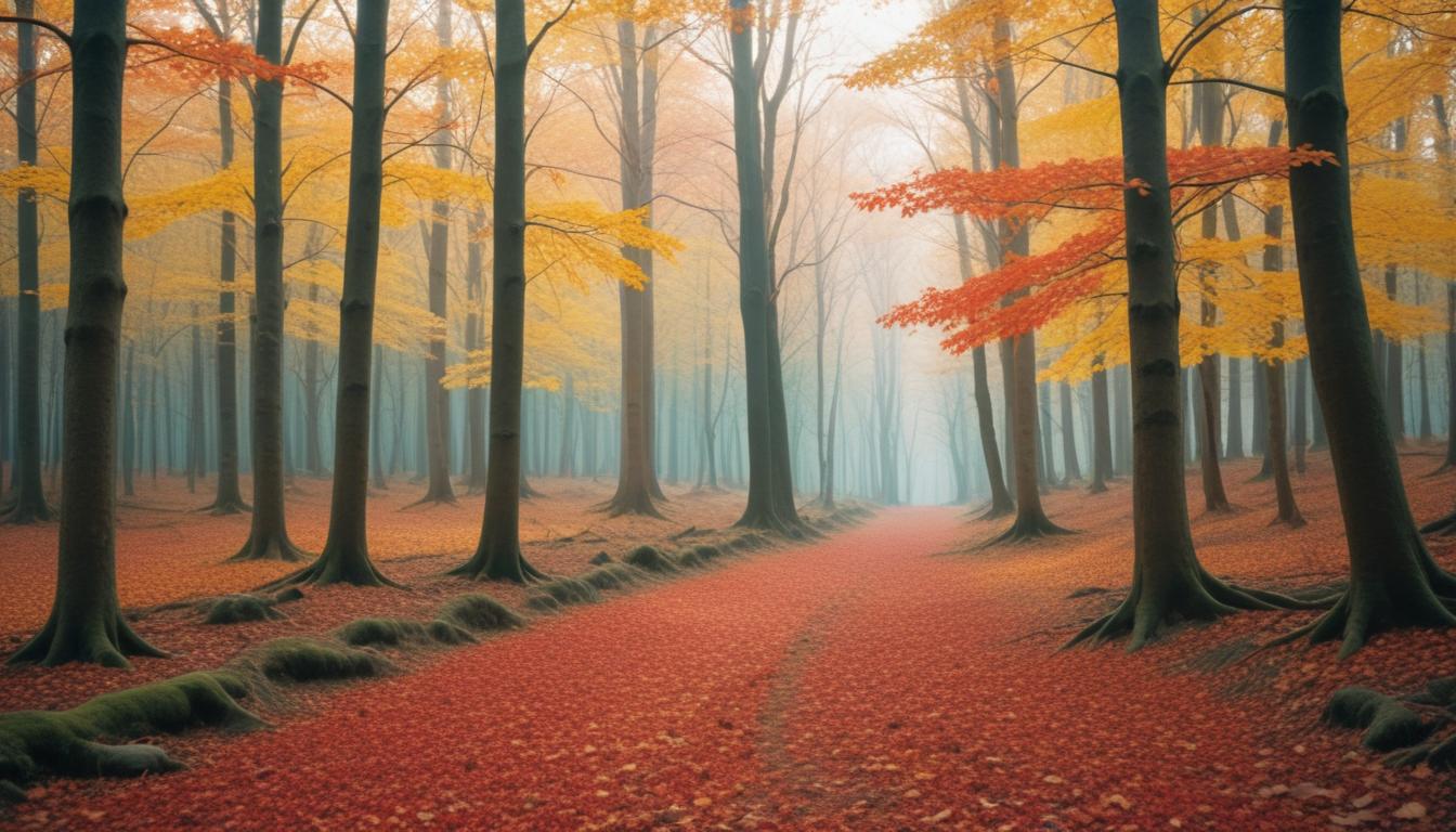 Forest path in autumn fog Forest path in autumn fog